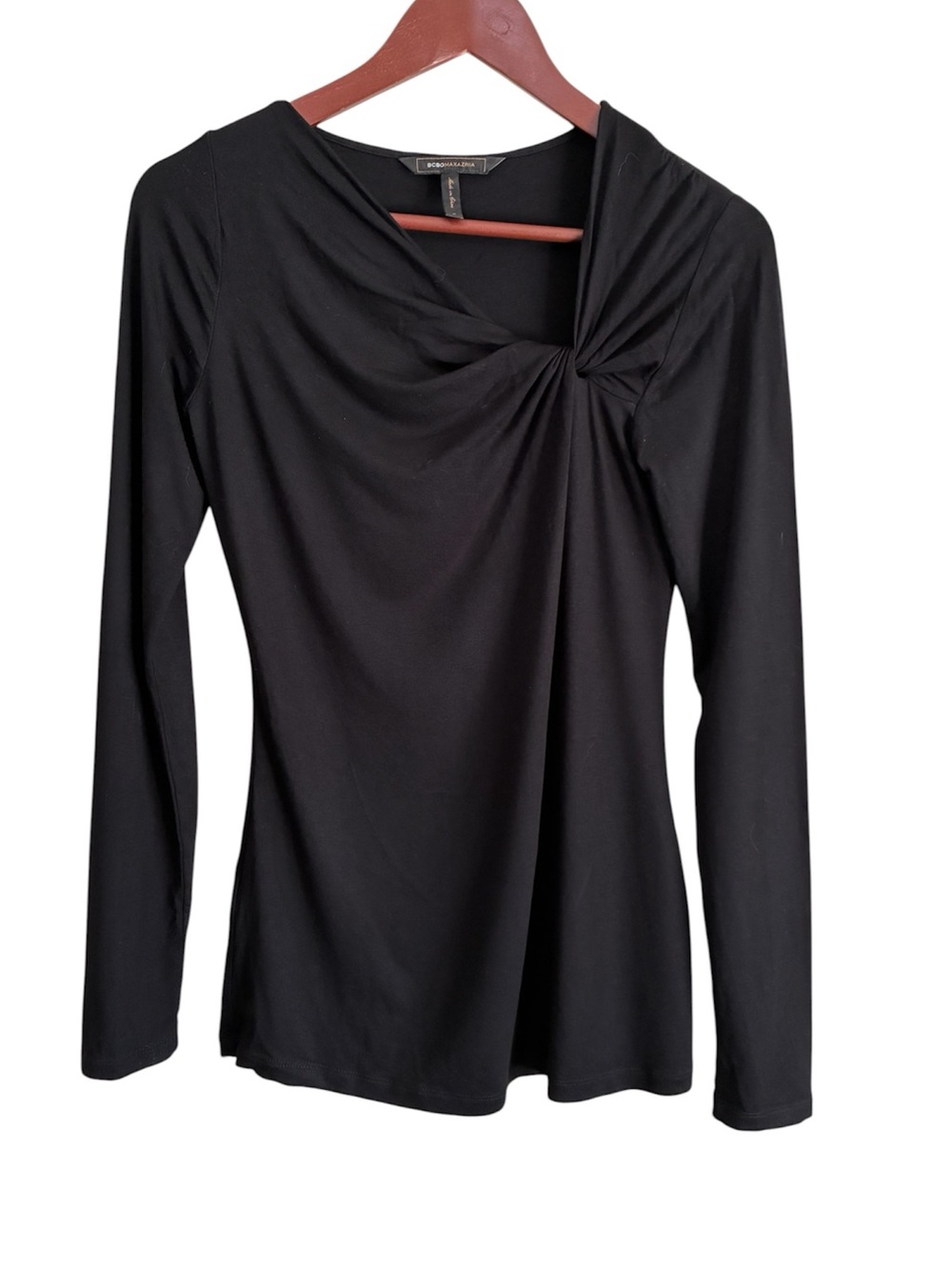 BCBGMaxAzria Women's Black Twist Front Long Sleeve Top Size Medium